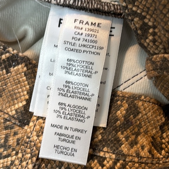 FRAME le high skinny crop snake print  high rise skinny jean beige 24 - Picture 9 of 13